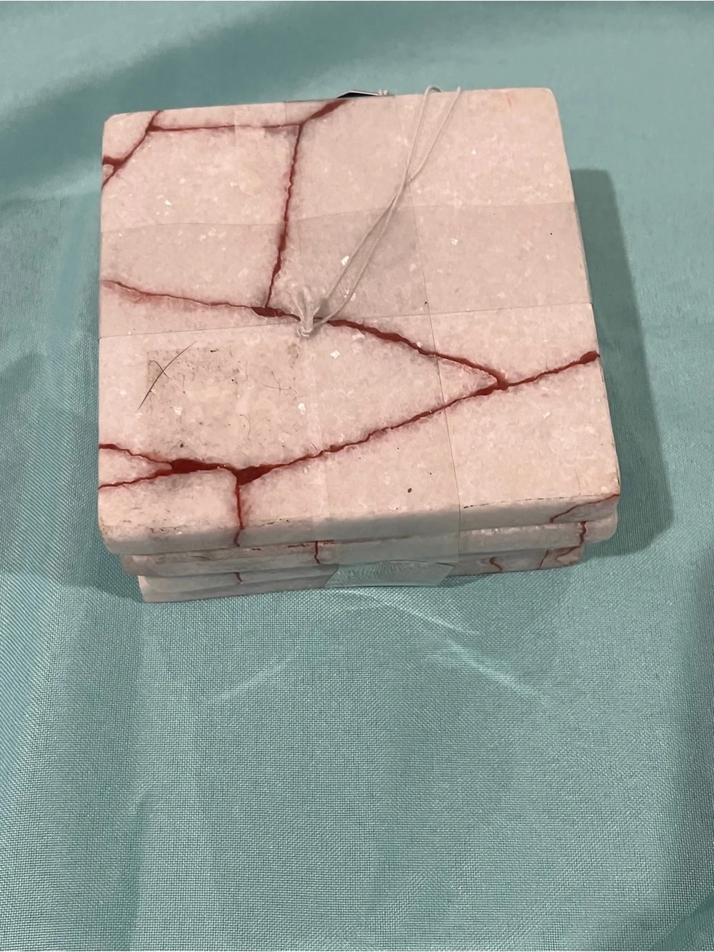 White Marble Coaster Set with Red Veining